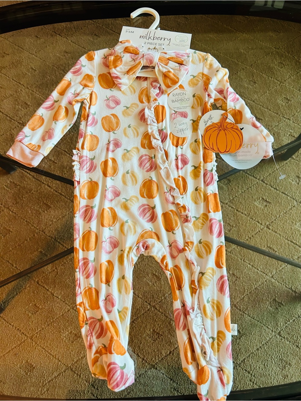 Milkberry Baby Pumpkin Print Footie - Orange & Pink